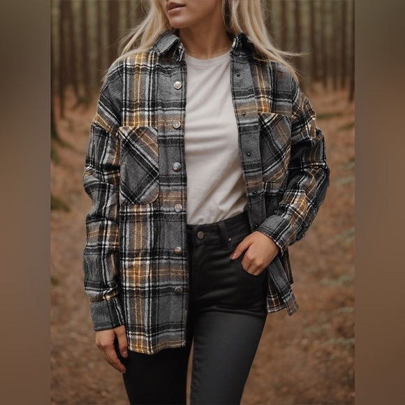 Plaid Snap Down Long Sleeve Shacket - Picture 1 of 3